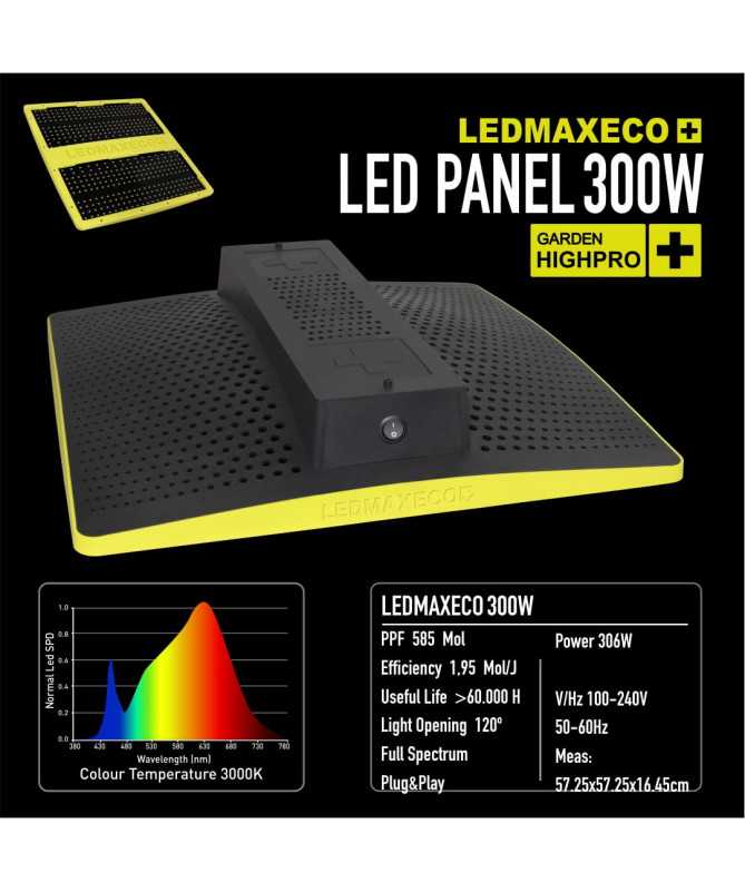 LEDMAX ECO 300W - LAMPA LED, PEŁNE SPEKTRUM 3000K, max 100x100cm, LEDY SAMSUNG, DO UPRAWY ROŚLIN, GARDEN HIGHPRO - 1 - Oświetlen