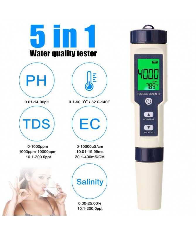 Miernik Combo 5w1 PH/TDS/EC/SALNITY/TEMP - 1 - Pomiar pH i EC
