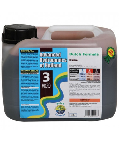 DUTCH FORMULA 3 MICRO 5L NAWÓZ UZUPEŁNIAJĄCY (MIKROELEMENTY) - ADVANCED HYDROPONICS OF HOLLAND - 1 - **DUTCH FORMULA** to gama n