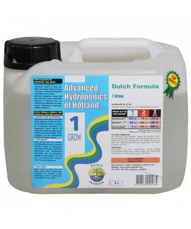 DUTCH FORMULA 1 GROW 5L NAWÓZ NA WZROST - ADVANCED HYDROPONICS OF HOLLAND - 1 - DUTCH FORMULA to trzyczęściowa baza (GROW, BLOOM