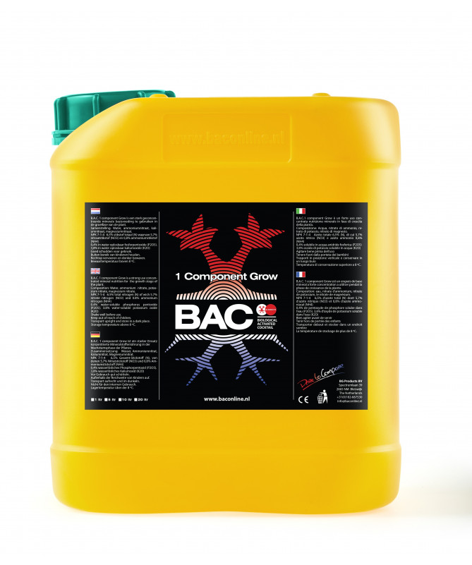 BAC 1 Component Grow 5l - nawóz na fazę wzrostu - 1 - Jednoskładnikowy nawóz o wysokim stężeniu Optymalizacja kondycji roślin i