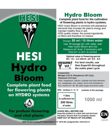 Hesi Hydro Bloom 1l - Nawóz na fazę kwitnienia hydroponika - 2 - Hydro Bloom zawiera większą koncentrację fosforu i potasu w por
