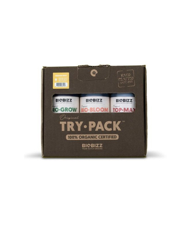 BIOBIZZ TRYPACK INDOOR 3X250ML - 1 - Zestaw TRY-PACK INDOOR zawiera zestaw boosterów i nawozów do uprawy ekologicznej, w skład k