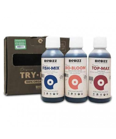 BIOBIZZ TRYPACK OUTDOOR 3X250ML - 1 - Zestaw TRY-PACK OUTDOOR zawiera zestaw boosterów i nawozów do uprawy ekologicznej, w skład